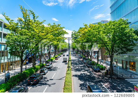 [Tokyo] Omotesando in the summer with its refreshing blue sky and impressive street trees 122689805