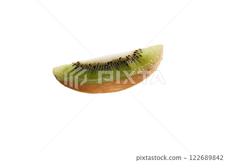 Ripe slice of Mixed fruit floating, isolated background 122689842