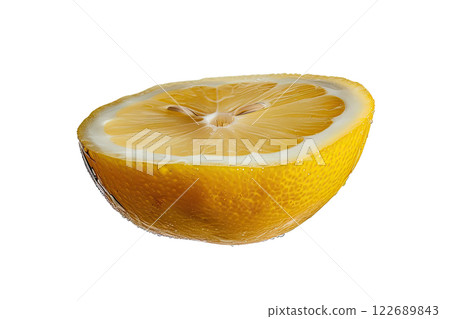 Ripe slice of Mixed fruit floating, isolated background 122689843