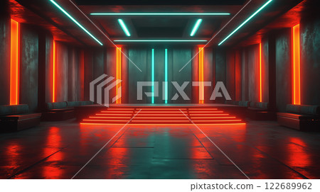 “充滿未來派霓虹燈的地下室” 122689962