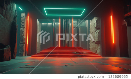 “充滿未來派霓虹燈的地下室” 122689965