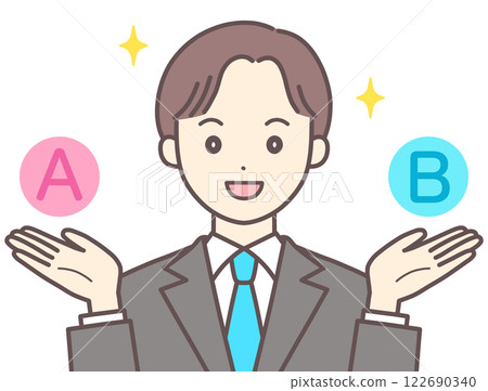 A man in a suit proposing A and B (with skin color) 122690340