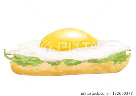 Watercolor Toasted Bagel with Egg and Salad, Hand Drawn Color Illustration for Print, Web and Textile Watercolor Toasted Bagel with Egg and Salad, Hand Drawn Color Illustration for Print, Web and Textile 122690378