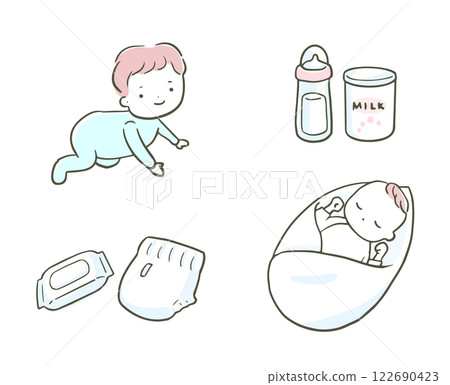 嬰兒和嬰兒用品的插圖 122690423