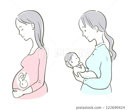 孕婦和抱著新生嬰兒的婦女 孕婦和抱著新生嬰兒的婦女 122690424