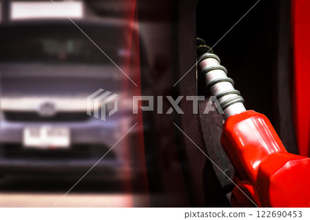 Red fuel pump , refueling car at gas station 122690453