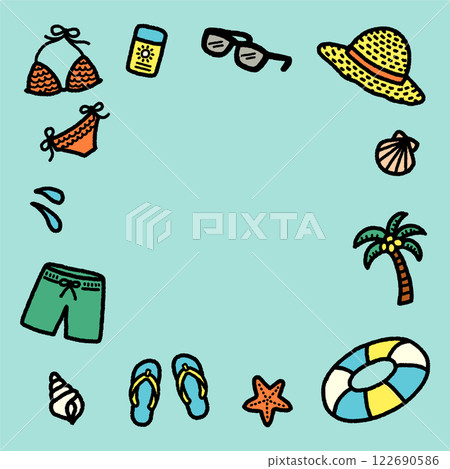 夏季海灘暑假手寫圖示背景圖正方形 夏季海灘暑假手寫圖示背景圖正方形 122690586