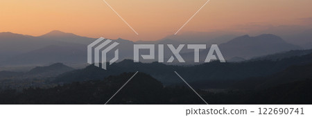 Golden sky ober hills near Pokhara, Nepal. Golden sky ober hills near Pokhara, Nepal. 122690741