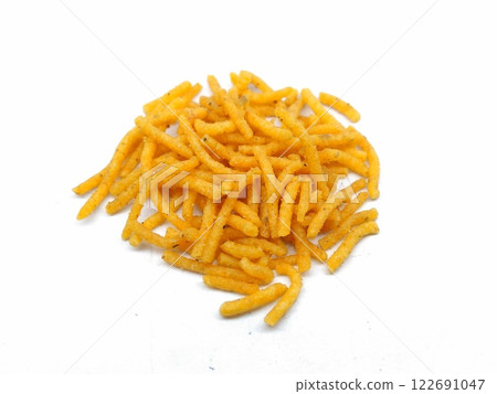 A picture of aloo bhujia isolated on a white background A picture of aloo bhujia isolated on a white background 122691047