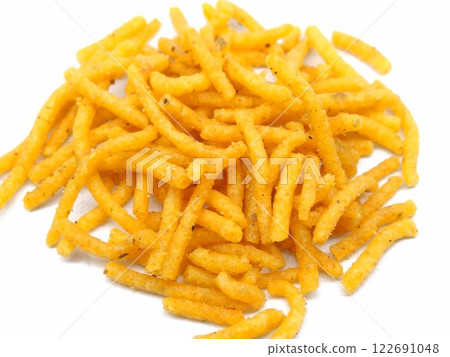 A picture of aloo bhujia isolated on a white background A picture of aloo bhujia isolated on a white background 122691048
