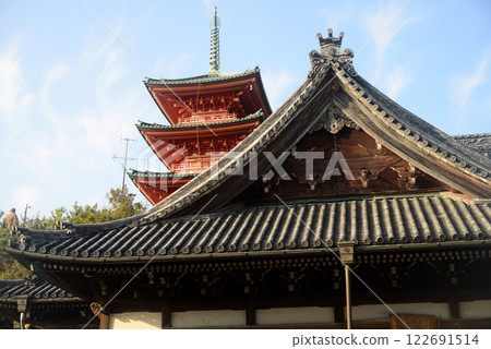 The main hall and three-story pagoda of Saikoji Temple in Tonosho, Shodoshima-1 The main hall and three-story pagoda of Saikoji Temple in Tonosho, Shodoshima-1 122691514
