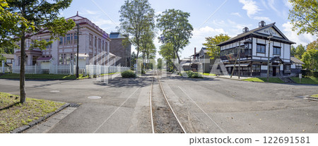 The main street seen from the entrance plaza of Hokkaido Historical Village The main street seen from the entrance plaza of Hokkaido Historical Village 122691581