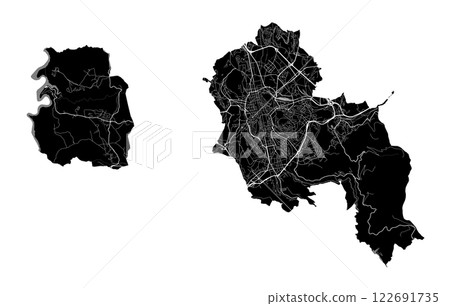 Map of Saint-Etienne, France. Black and white city map, metropolitan area. Map of Saint-Etienne, France. Black and white city map, metropolitan area. 122691735