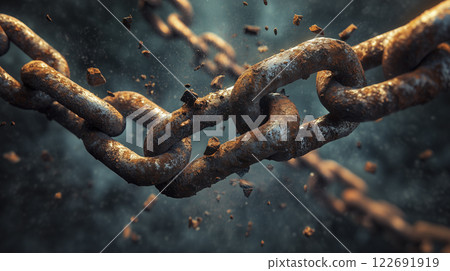 AI-generated image captures the moment a rusty iron chain crumbles 122691919
