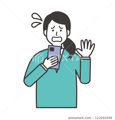 A woman panics over a smartphone problem 122692046