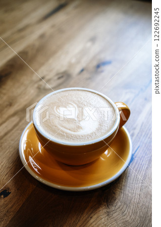 Coffee latte art. Morning Cup of cappuccino in a cafe for breakfast 122692245