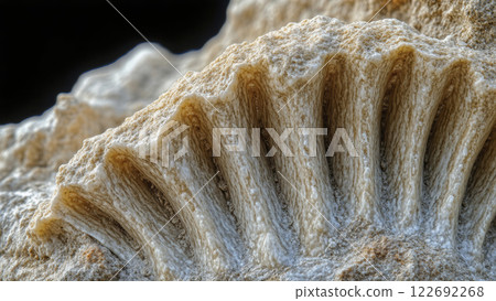 Macro Shot Revealing Intricate Details of a Fossilized Shell Found in Ancient Sediments 122692268