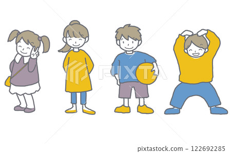 A set of full-body illustrations of a smiling child standing facing you 122692285