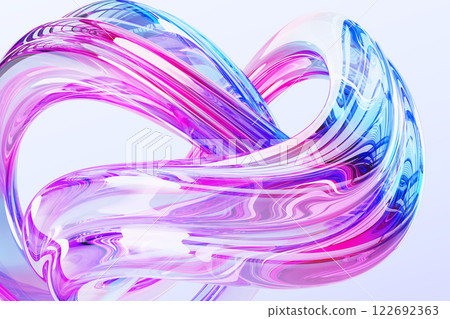 3d abstract liquid glass translucent ribbon wave line with spiral swirl effect render. Rainbow fluid flow curve shape with bright colorful holographic gradient. Creative wallpaper, bg. 3D illustration 122692363