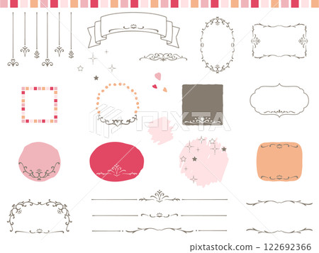 Stylish and cute hand-drawn frames and line illustration materials 122692366