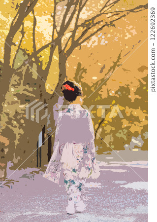 一位身著和服行走的女性 122692369