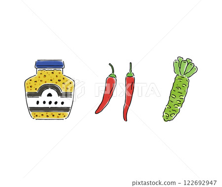 Mustard, chili pepper, wasabi, watercolor style 122692947