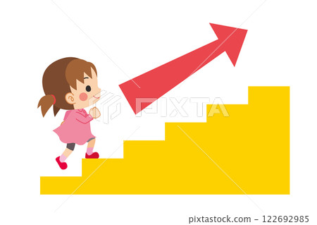Illustration of a cute little girl climbing stairs, white background, vector, clip art 122692985