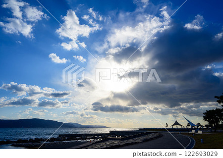 Okura Beach in Akashi City, Hyogo Prefecture at dusk Okura Beach in Akashi City, Hyogo Prefecture at dusk 122693029