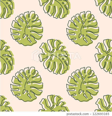 Seamless pattern hand drawn tropical leaves. Jungle monstera. Floral background 122693165