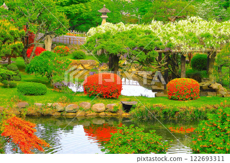 Spring scenery in a Japanese garden 122693311