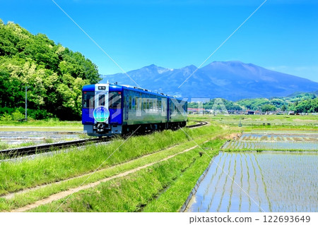 Koumi Line train and Mt. Asama Koumi Line train and Mt. Asama 122693649