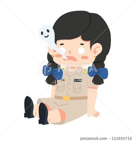 Cute Cartoon Girl with Ghost Illustration 122693718