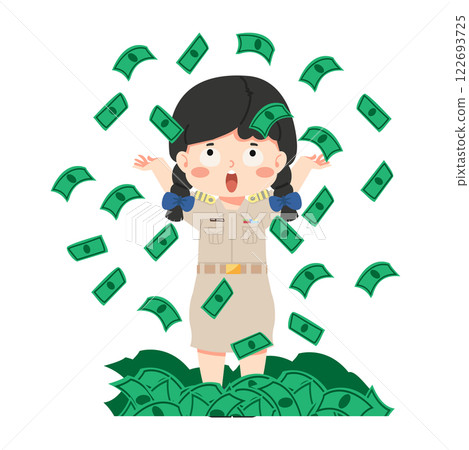woman  throwing  dollar cash money  flat 122693725