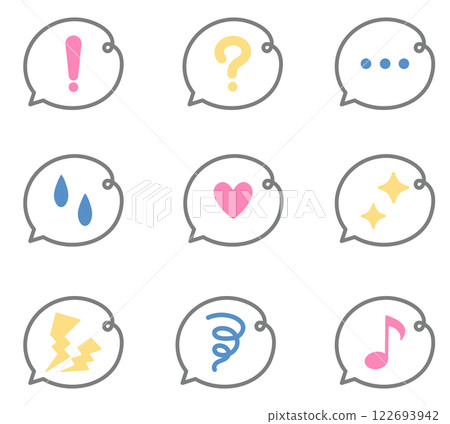 一組簡單的圖標，在對話泡泡中顯示情緒 122693942