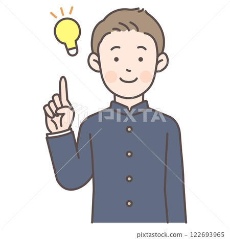 A male student in a school uniform comes up with an idea while pointing 122693965