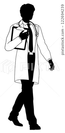 Doctor Man and Clipboard Medical Silhouette Person Doctor Man and Clipboard Medical Silhouette Person 122694239