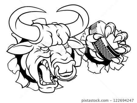 Bull Minotaur Longhorn Cow Ice Hockey Mascot 122694247