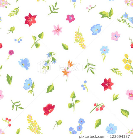 Lovely hand-drawn colorful flowers in a seamless pattern, featuring a cute floral design that is great for textiles, wallpapers, and wrapping. Diverse small flowers in a Liberty pattern. Lovely hand-drawn colorful flowers in a seamless pattern, featuring a cute floral design that is great for textiles, wallpapers, and wrapping. Diverse small flowers in a Liberty pattern. 122694387
