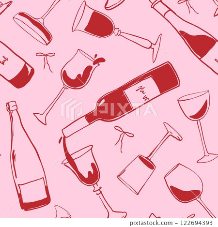 Naive drawing pattern with bottles in Dolce Vita aesthetic. Hand-drawn chalk wine illustrations. A collection of whimsical doodle line art. Vintage ink elements for menus and posters Naive drawing pattern with bottles in Dolce Vita aesthetic. Hand-drawn chalk wine illustrations. A collection of whimsical doodle line art. Vintage ink elements for menus and posters 122694393