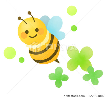 可愛的蜜蜂和四葉草插圖 可愛的蜜蜂和四葉草插圖 122694802