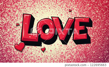 bright and colorful abstract background made of particles and paints with the inscription Love, festive and cheerful 122695663