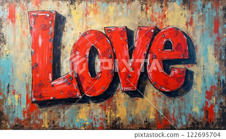 the inscription Love made with paints multicolored and bright on an abstract background, illustration for Valentine's Day the inscription Love made with paints multicolored and bright on an abstract background, illustration for Valentine's Day 122695704