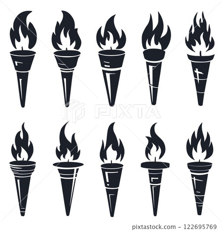 vector, torch silhouette, flame icon design 122695769