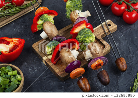 Vegetable kebabs, bbq. Vegetable kebabs, bbq. 122695990