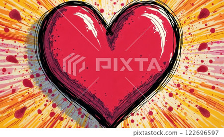 abstract illustration for Valentine's Day celebration, a big red heart on colorful background, bright and cheerful 122696597