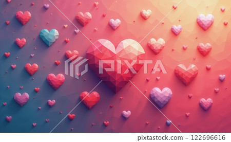 abstract illustration for Valentine's Day celebration, many hearts on pink background, bright, colorful and cheerful 122696616