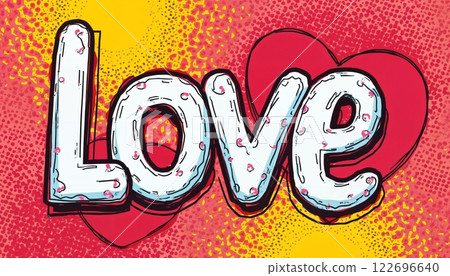 bright and colorful abstract background made of particles and paints with the inscription Love, festive and cheerful 122696640