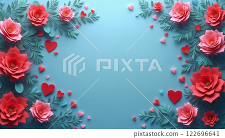 abstract festive background of red flowers on a soft cyan background for Valentine's Day celebrations 122696641