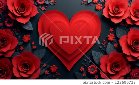 abstract festive background of red flowers and heart shapes on a dark background for Valentine's Day celebrations, bright and rich festive background abstract festive background of red flowers and heart shapes on a dark background for Valentine's Day celebrations, bright and rich festive background 122696722