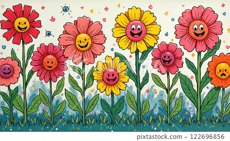 flower meadow in spring, bright and colorful, beautiful nature 122696856